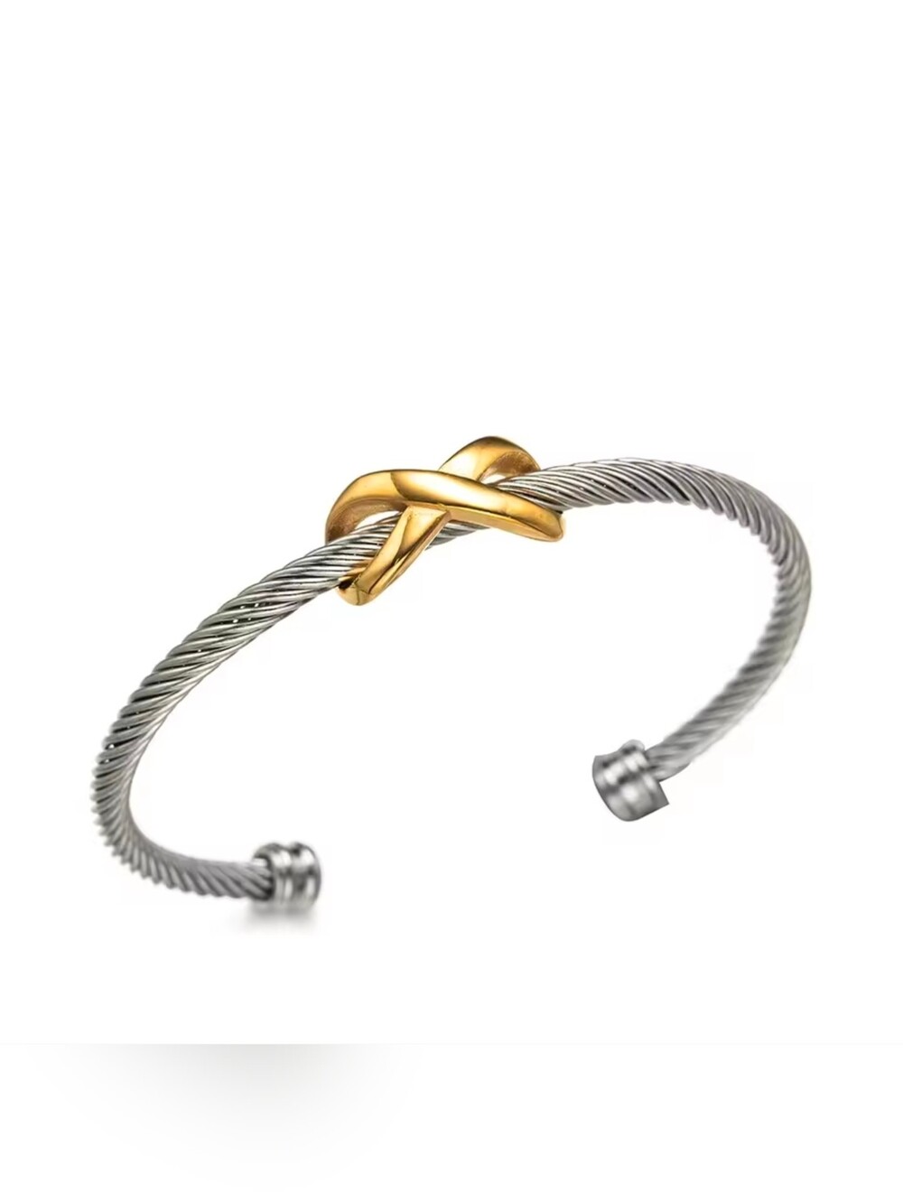 Silver-Tone Twisted Cable Bracelet with Gold Accent - Picture 3 of 3